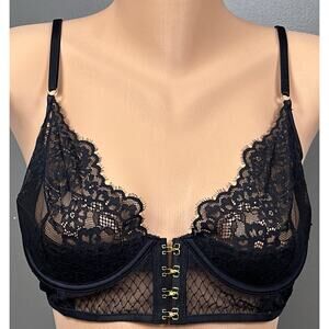 Inner Secrets Front Close Bra Size XL Underwire Diamond Mesh Lace Part Lined